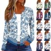 Women's Casual Loose Fit Long Sleeve Floral Print Open Front Cardigan Lightweight Layering Sweater for Everyday Wear