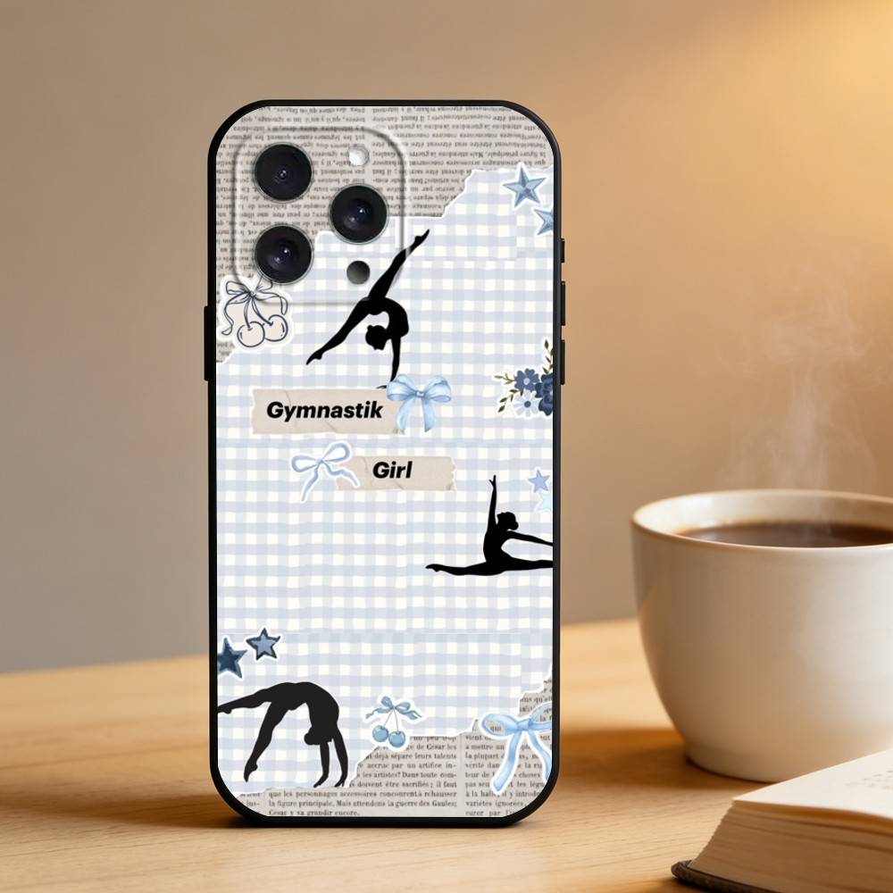 GYM Girl Gymnastic Phone Case For iPhone 17 16 15 14 13 12 Max Plus Silicone Black Cover