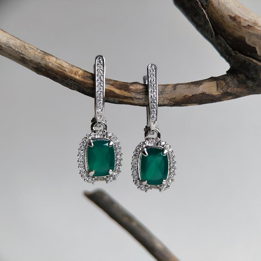 Серебряные серьги с натуральным агатом 3.132ct, фианитами (2208327)
