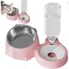 Cat Food and Water Bowl Set, 2 In1 Cat Feeder and Water Dispenser, Automatic Water Dispenser Bottle Detachable Stainless Steel Food Bowl for Small or