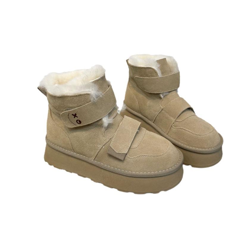 Velcro Thick-soled Snow Boots Women's New Winter Velvet Warm Leather Bread Cotton