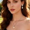Leaf Imitation Pearl Necklaces Earrings Sets For Women Fashion Flower Cubic Zirconia Pendant with Chain Birhday Gift