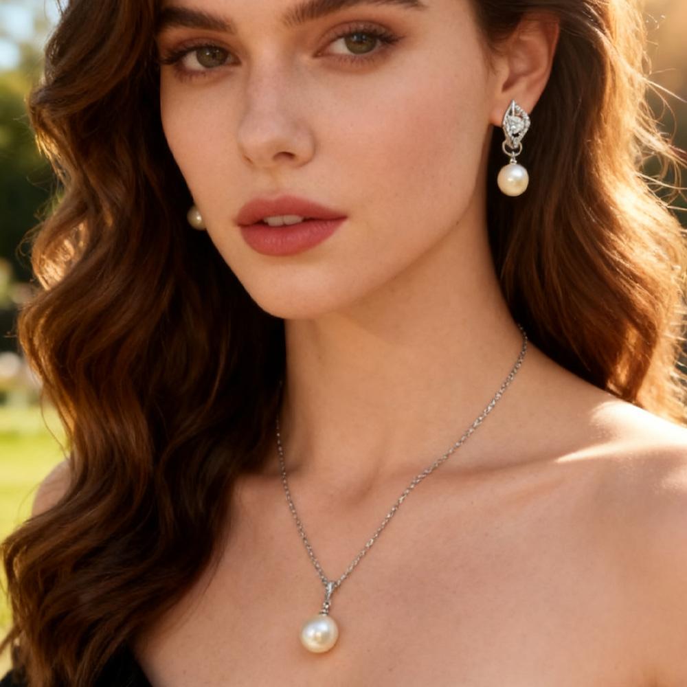 Leaf Imitation Pearl Necklaces Earrings Sets For Women Fashion Flower Cubic Zirconia Pendant with Chain Birhday Gift