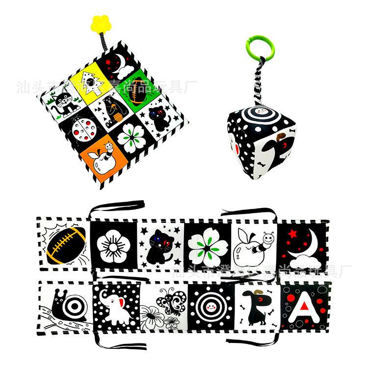 Black & White Baby Crinkle Cloth Book & Crib Mobile Set for Early Education (0-3 Years)