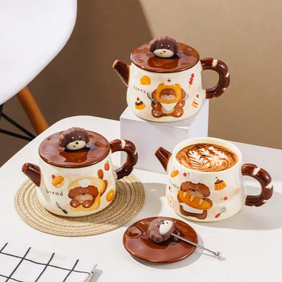 Chlebek Szczeniak Ceramiczny Kubek z Pokrywką Łyżeczka Dziewczyna Pije Wodę w Biurze z Wysoko Wyglądającym Kubkiem do Kawy Prezent Urodzinowy