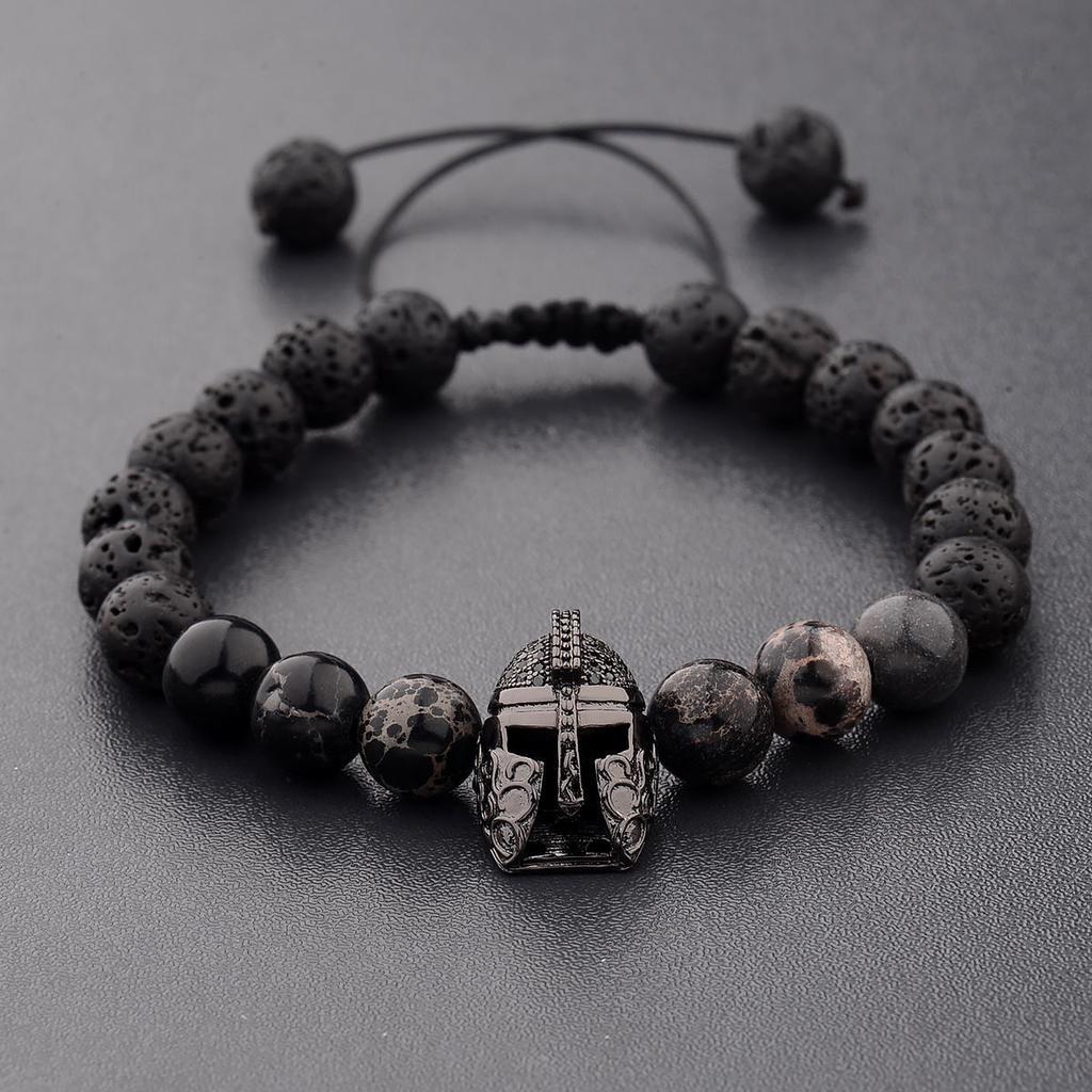 Handmade Natural Volcanic Stone Snowflake Stone Bead Bracelet Men's Retro 10/8mm Elastic Bead Couple Bracelet