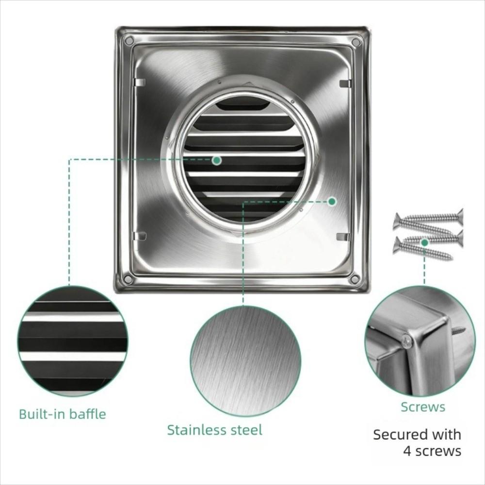 Durable Stainless Steel Dryer Vent Cover Waterproof Square Wall Exhaust Cover Round Duct Ventilation Cover Building Ventilation