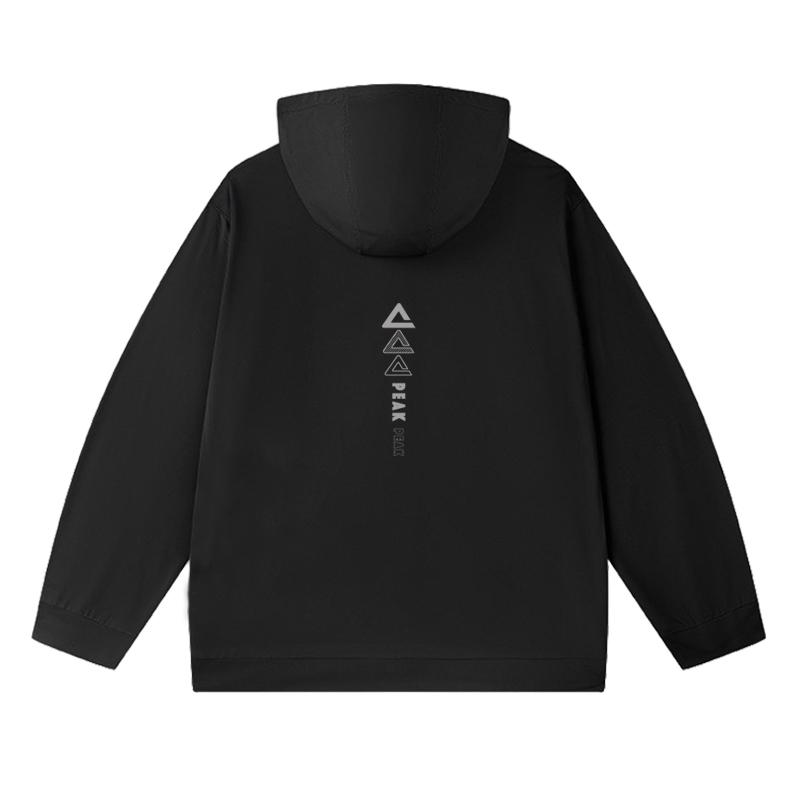 Peak Lightweight Breathable Quick-Dry Fitness Hooded Cardigan Windbreaker Jacket Unisex Outerwear Black DF6336917