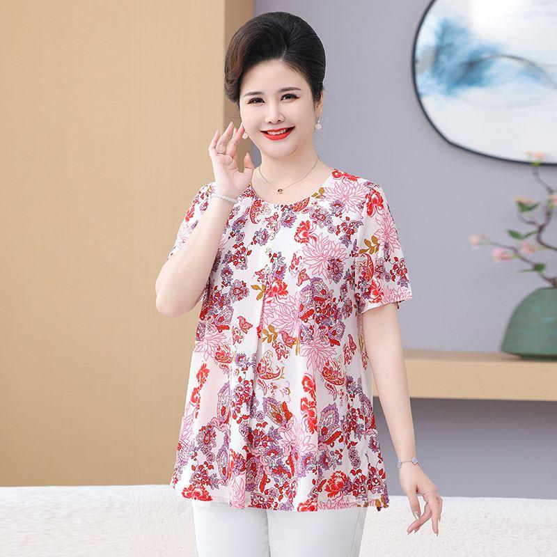 Summer Women's Print Blouse Loose Short Sleeve T-shirt Round Neck Plus Size Blouse 3XL-8XL