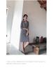 Women's Stand Collar High Waist Wrap Dress - Black & White, 3/4 Sleeve for Summer/Autumn