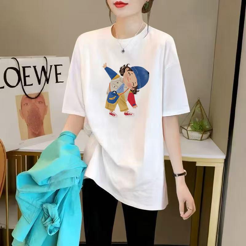 Baumwoll-Kurzarm-T-Shirt Sommer Koreanische Version Bequeme Passform Tägliches Mittellanges Trendiges Vielseitiges Halbarm-Oberteil in Übergröße
