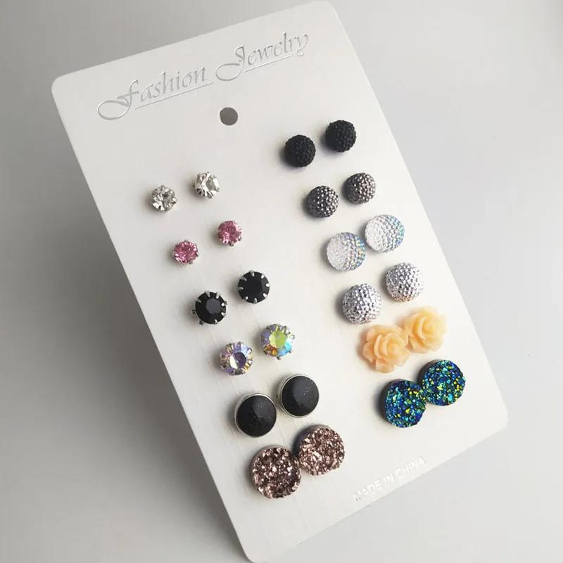 12 Par Kolczyków Damskich Sztyfty Zestaw Prosty Styl Wielokolorowe Kwiaty Biżuteria Prezent Kolczyki dla Kobiet