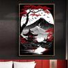 Japanische Naturlandschaft Poster Drucke Abstrakt Roter Baum Und Pavillon Landschaft Leinwandmalerei Wandkunst Für Wohnzimmerdekor