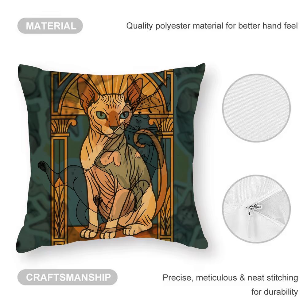 Sphynx Cat Cushion Cover Anti-dustmite Pillowcase Invisible Zipper Silky Short Plush Sofa Cushion Cover