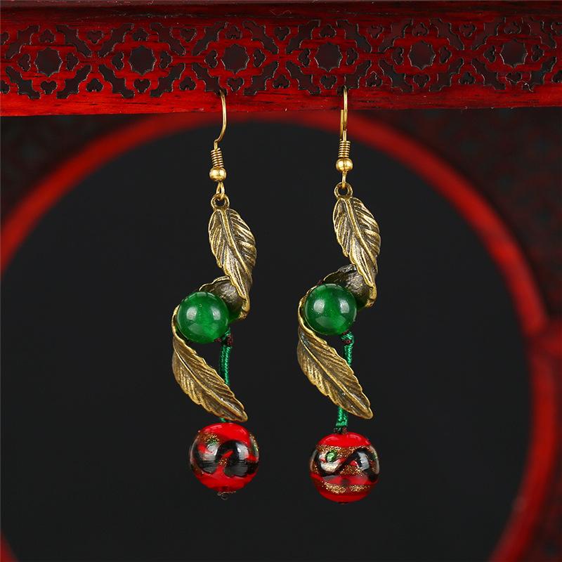 Handmade Classical Jade Fringed Earrings, Retro Female Long Style Temperament Agate Shell Antique Earrings, Earrings.