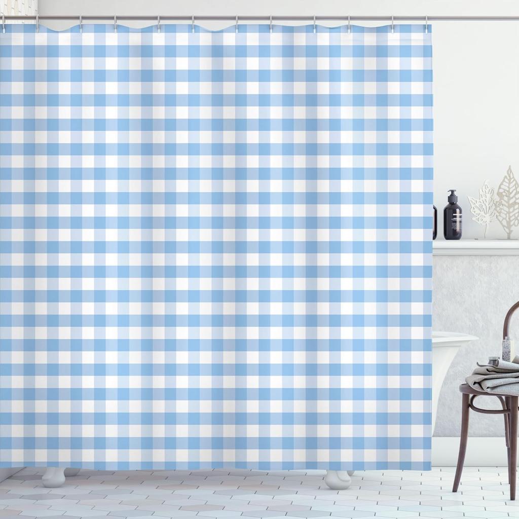 Checkered Shower Curtain, Little Squares And Stripes Pastel Color Gingham Repeating Rows Vintage Tile, Cloth Fabric Ba
