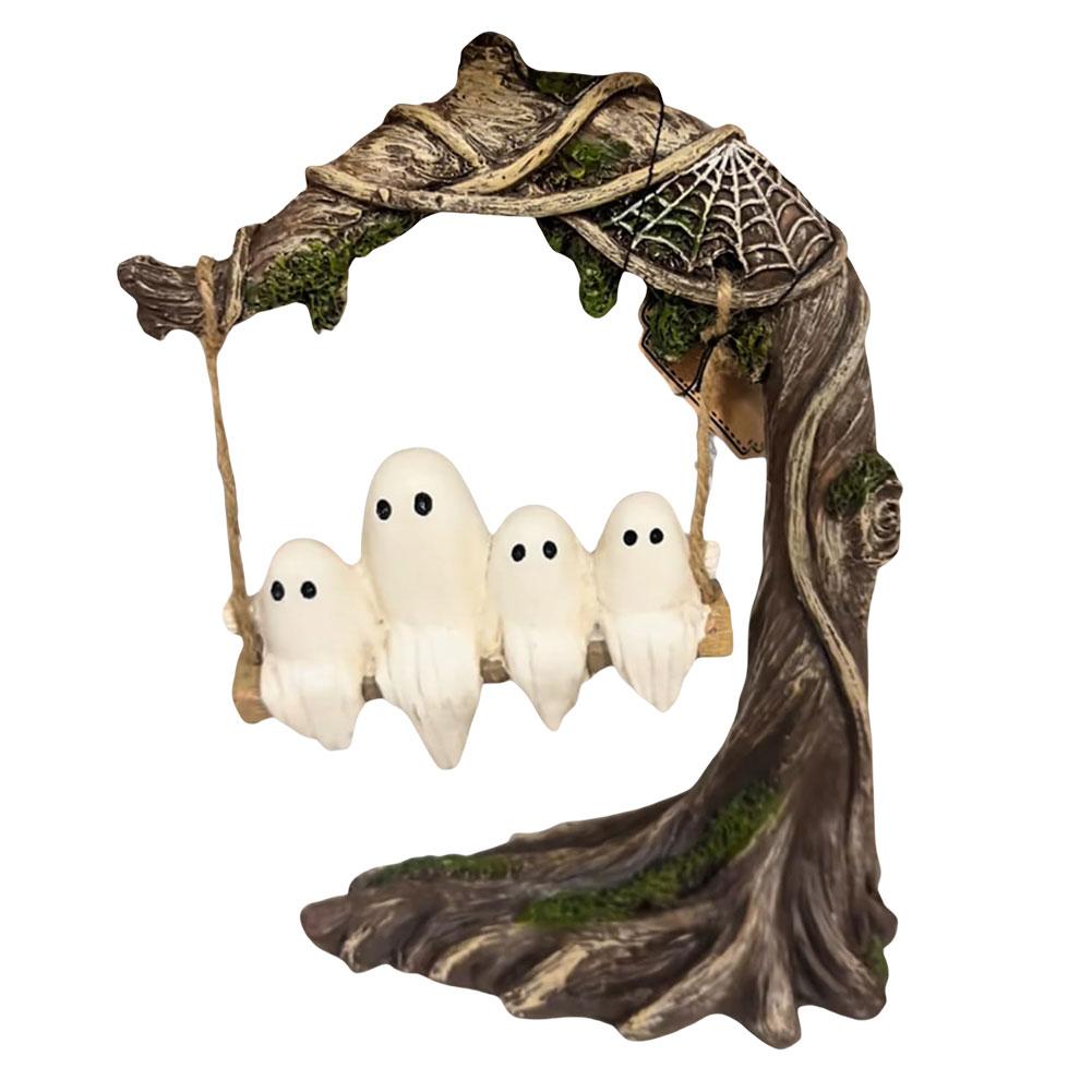 Halloween Swing Ghost Ornament Cute Ghost Figurine Funny Tree Hanging Ornaments Ghost Swing Decorations for Desktop Bookshelf