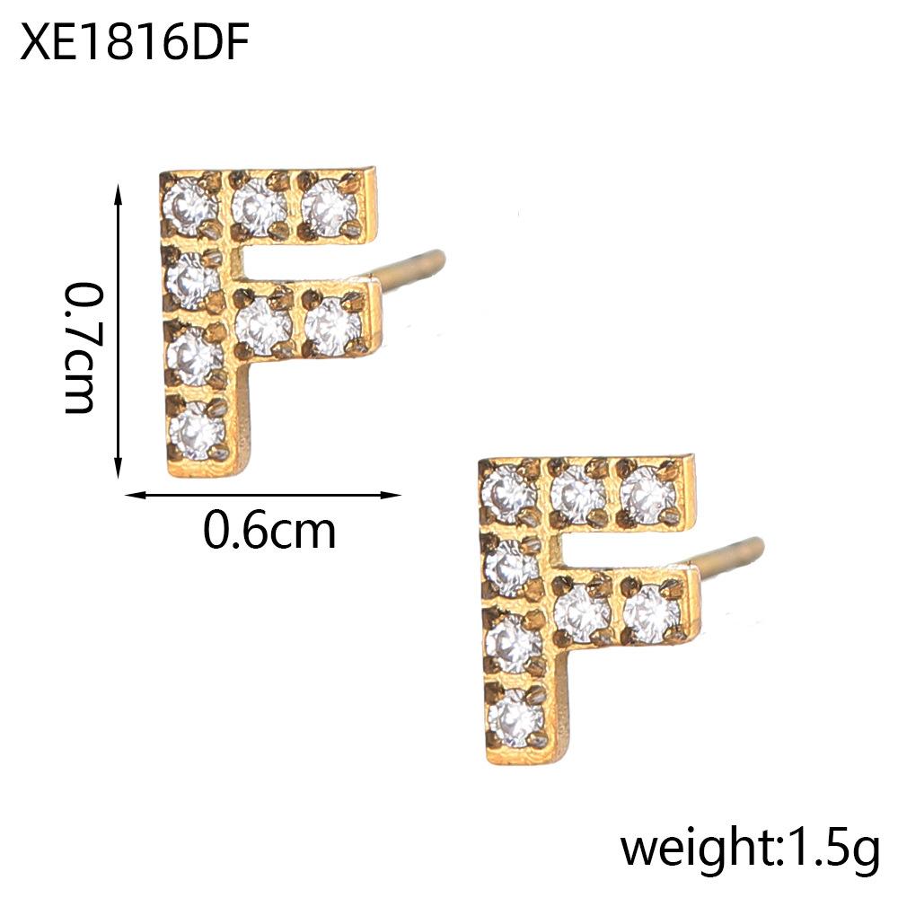 CARLIDANA A-Z Alphabet Initial 26 Letter Stainless Steel Gold Plated Cubic Zircon Paved Fashion Jewelry CZ Stone Stud Earring