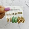 French Retro Pearl Circle Stud Earring Set - 6 Pieces for Women