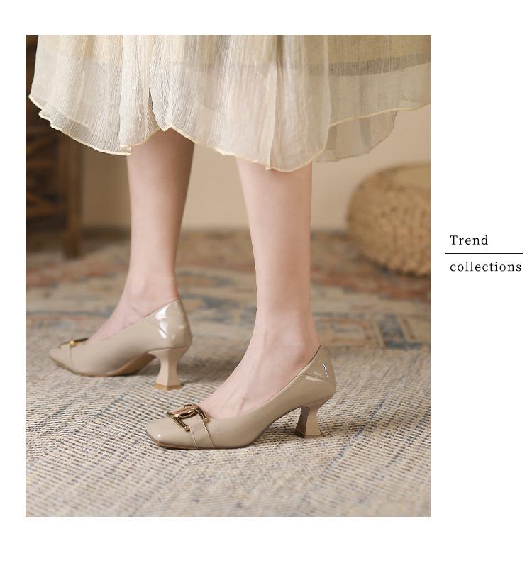 6388-5 Damen Stiletto-Absätze mit quadratischer Spitze - 2025 Herbst Französischer Stil, Bequem für Hochzeiten, Flaches Munddesign