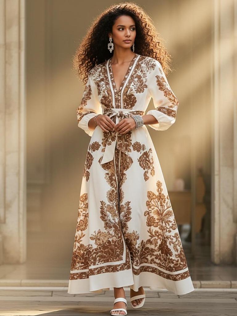 Elegant V-Neck Lantern Sleeve Women's Dress - 2026 European & American Style