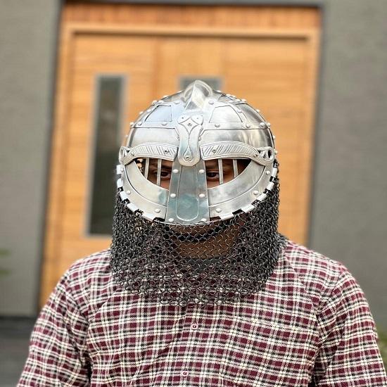 Viking Vendel Helmet with Chainmail Steel Warrior Armor Wearable LARP SCA Cosplay
