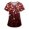 Nurse Uniform Love Heart Print Pocket V-Neck Nursing Scrubs Tops Workwear Women's T-shirts
