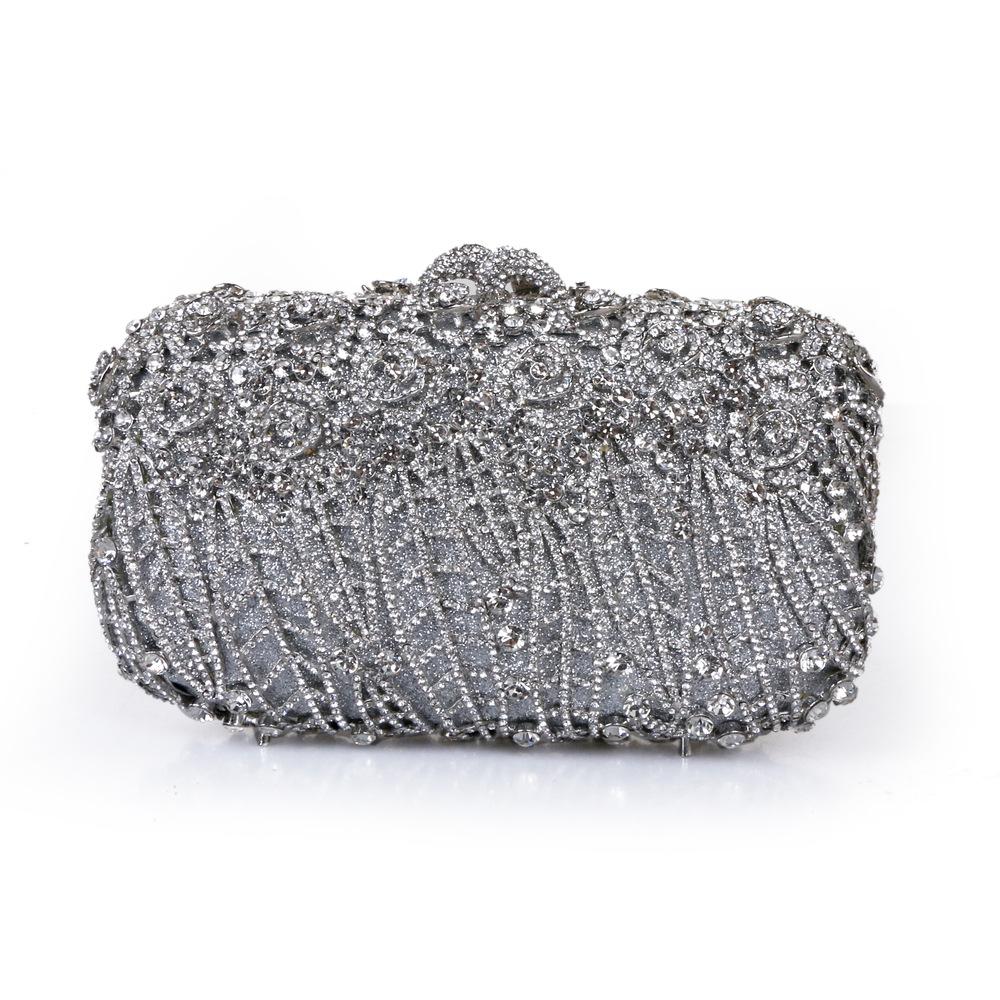 Volle Steine Blume Party Box Clutch Lila/grün Kristall Abendtasche Hochzeit Braut Minaudiere Handtaschen Kette Damen Tasche