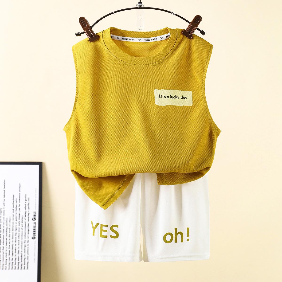 Boy s Casual Vest Set For Summer - Boys  Two-piece Set 100cm жёлтый