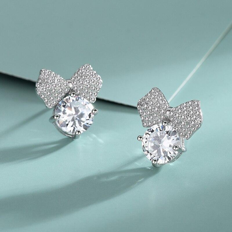 Selling Japanese ,Korean ,European American Personality Adorable Bow Zirconia Sterling Tone Earrings Trendy Stylish FemalePersonality