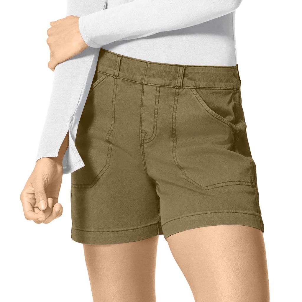 Women's Soft Stretch Twill Short Side Pockets Soft Feel No Button & No Zipper Flattering Fit