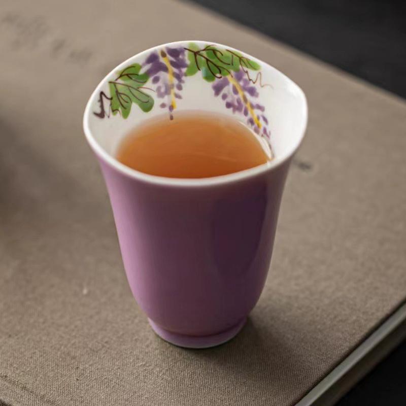 Aesthetic Cups Teacup Tea Pair Pure Hand-painted Purple Peony Small Master Cup Ceramic Cup For Tea Kungfu Tea Set Puer Tea Gift