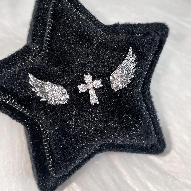New Sale 3/4Pcs Vintage Fashion Shining Angel Wings & Cross Earrings For Women And Couples Personality Ear Studs Jewelry Gifts