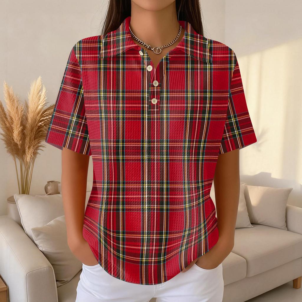 Women's Fashion Casual Lapel Short Sleeve Color Shirt Women's Up Tops