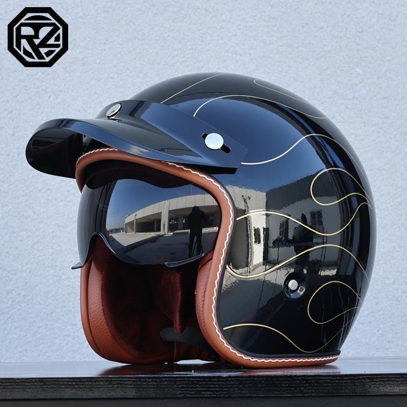 Lightweight Vintage Motorcycle Helmet With Visor Motorbike Riding 3/4 Open Half Helmet Retro Casco Moto 3C & Dot