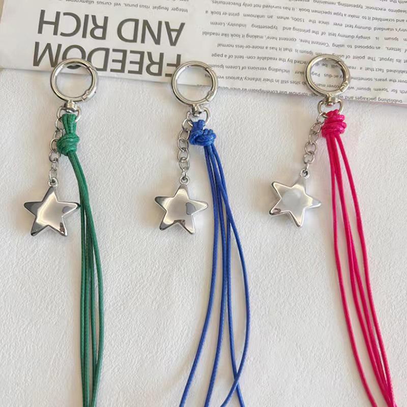 Leather Braided Rope Keychain Star Charm Pendant Keyring  Simple All-Matching Bag Decoration Jewelry Accessories