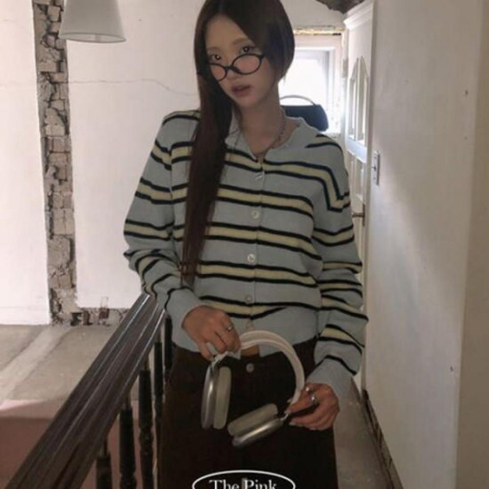 The Pink Marine Stripe Knit Cardigan