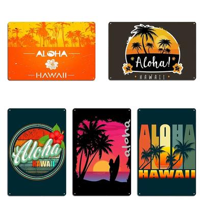 Aloha Hawaii Retro Surf Beach Sunset Design Metal Sign Garage Plaques Bar Club Rusty Personalized Tin Sign Poster