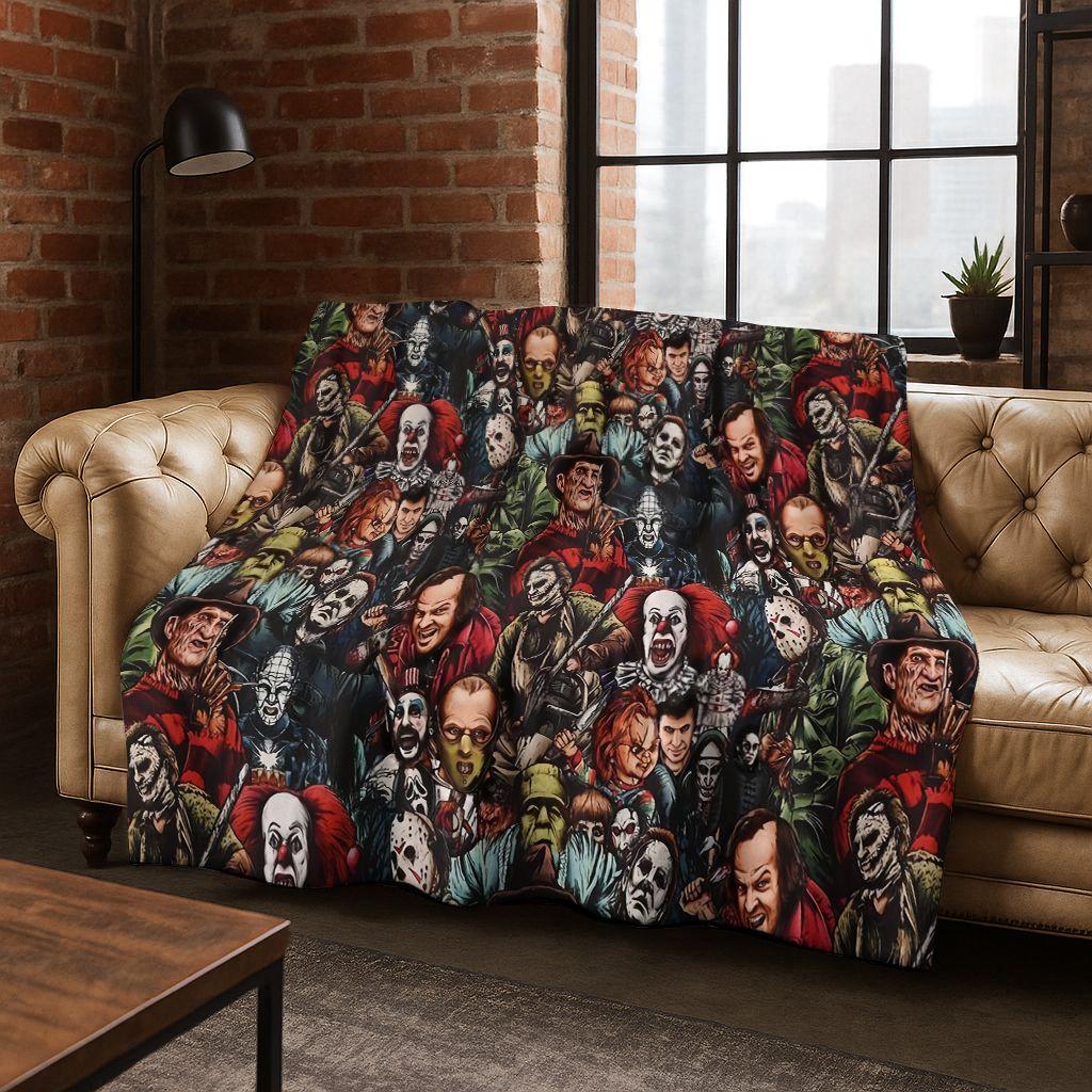 Horror Chucky Pennywise Clown Halloween Saw Freddy Krueger Flannel Blanket Soft Warm Blanket for Bedroom Living Room Bed Picnic