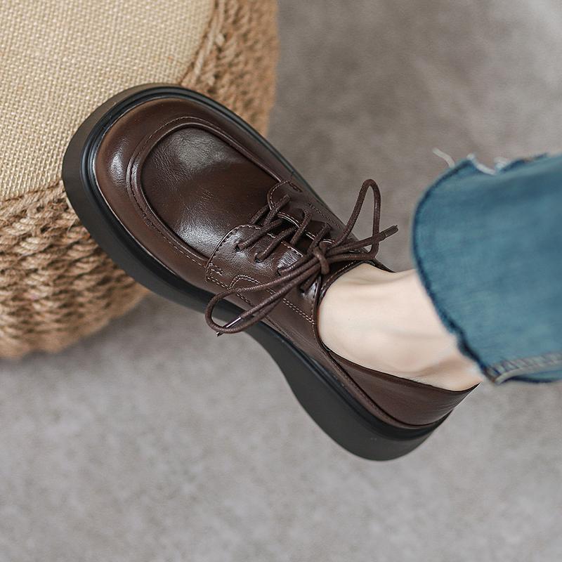 Korean version of trendy brand loafers, women's British style muffin platform, spring and summer 2025 new heightening big head and small leather shoes