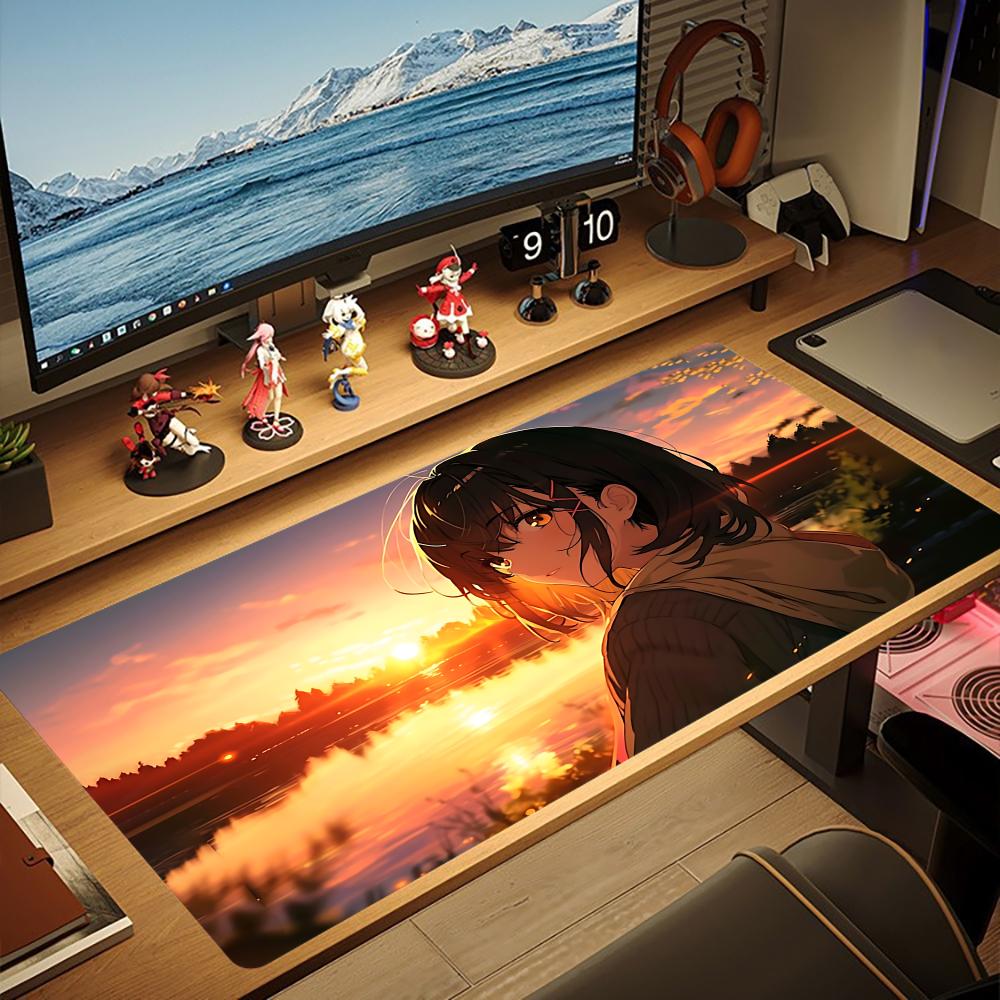 XXL Anime Mädchen Schreibtischmatte Wald Sonnenuntergang See Niedlich Cartoon Mädchen Groß Rutschfest Gummi Tastatur Gaming Büro Computer Mauspads