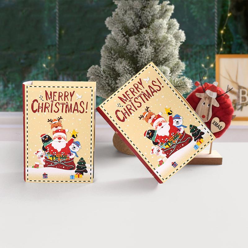 WTEMPO Christmas Gift Boxes Mini Gifts Packaging Boxes DIY Foldable Christmas Series Pattern Printed Paper Boxes Book Shaped Design Decorative Boxes