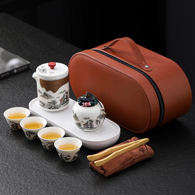 Portable travel tea set Kuaike cup Outdoor ceramic Kung Fu tea cup Full set of gift boxes Company business gifts