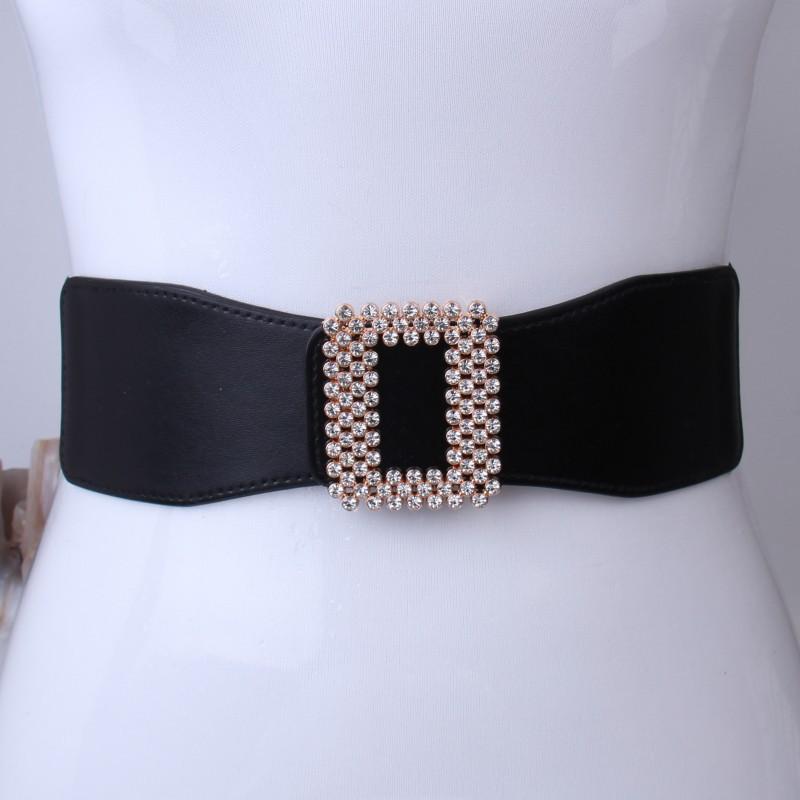 Black Waist Seal Elastic Elastic Diamond Set White Belt Women'S Decoration With Skirt Dress Clothes Wide Skirt