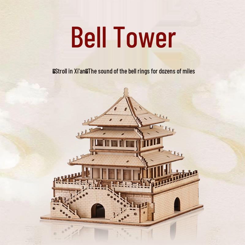 Xi an Bell Tower 3D Wooden Puzzle: Laser-Cut DIY Ancient Architecture Model Toy
