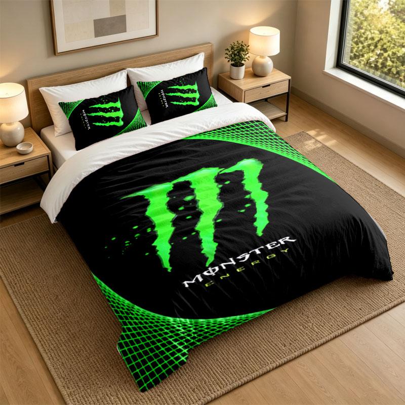 3Pcs Bedding SetMonster Energy Soft Bed Sheet and Two Pillowcases Home Bedroom Decor