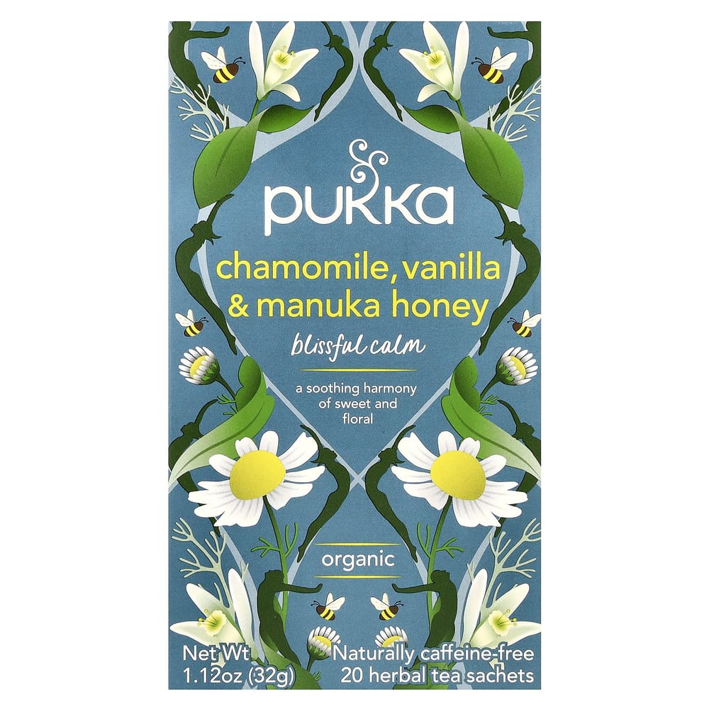 Pukka Herbal Tea Chamomile, Vanilla & Manuka Honey Caffeine-Free, 20 Sachets, 32g (1.12oz)