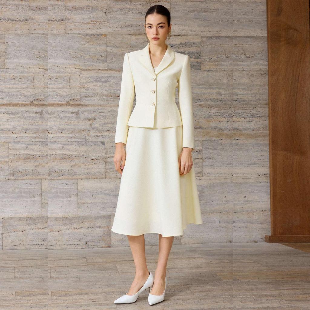 AD Audrey Off-White Micro-Check Jacquard Suit Set with Umbrella Skirt for Art Exam Hosting 2026 - Women's Clothing