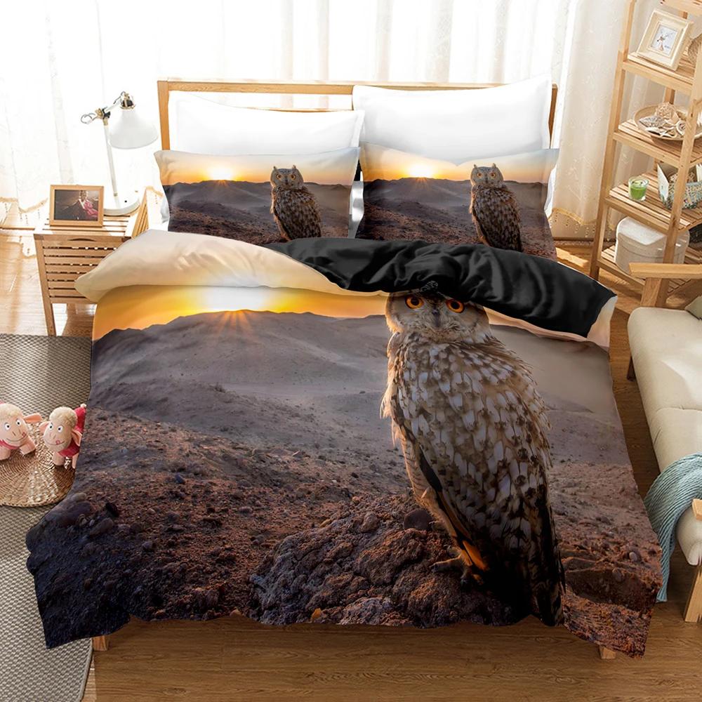 Owl Duvet Cover Set Queen Size Cute Cartoon Magic Owl Bedding Set Owl Comforter Cover for Boy Girls Cute Animal Bedspread Cover