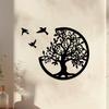 Boho Tree Of Life Black Wooden Wall Hanging,3 Birds Wall Art Decor,Round Hanging Ornaments,Indoor Crafts,Witchy Home Decorations
